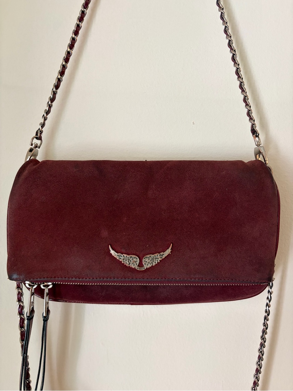 Zadig & Voltaire Deep Puple Suede Rocky Crossbody with Chain - Picture 2 of 5